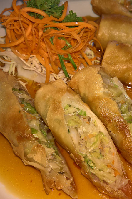 Golden fried spring rolls from Busara in the Reston (Virginia) Town Center - they taste even better than they look.